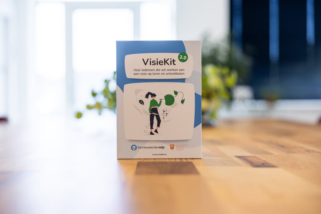 Overzicht van de VisieKit 2.0 met canvas, kaarten en handleiding